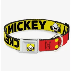 Flash Sale ✔️ Disney Mickey Smiling Up Pose Flip Buttons Yellow Black Red Seatbelt Buckle 😍 Dog Collar 🔥