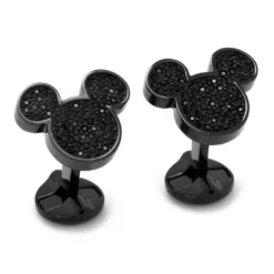 Hot Sale ⌛ Disney Mickey Mouse Stainless Steel Black Pave Crystal Cufflinks 💯