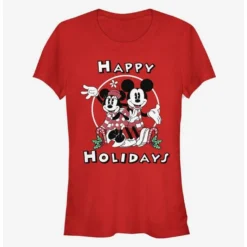Cheap ✨ Disney Mickey Mouse And Minnie Mouse Happy Holidays Classic ✨ Girls T-Shirt ❤️