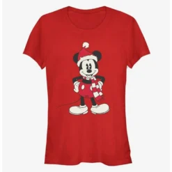 Discount 😍 Disney Mickey Mouse Christmas Santa Hat Classic 🔥 Girls T-Shirt ❤️