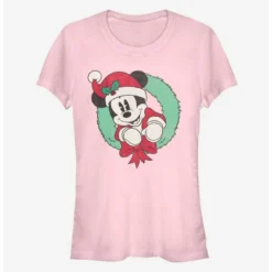 Budget ✔️ Disney Mickey Mouse Vintage 🔥 Christmas Wreath Classic Girls T-Shirt 👏
