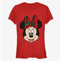 Buy 🎁 Disney Minnie Mouse Plaid Holiday Bow Classic Girls T-Shirt ✨