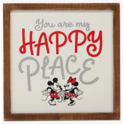 Hot Sale 🛒 Disney Mickey Mouse Mickey & Minnie Happy Place Wood Framed Wall Decor 🔔