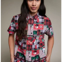Best reviews of 🎁 Our Universe Disney Holiday Gift Wrap Patchwork Woven Button-Up ✔️