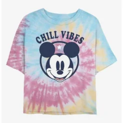 Discount 🤩 Disney Mickey Mouse Chill Vibes Tie Dye Crop 👏 Girls T-Shirt ✨