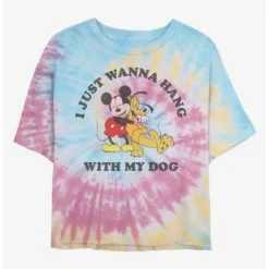 Cheap ❤️ Disney Mickey Mouse 🥰 Dog Lover Tie Dye Crop Girls T-Shirt ✔️