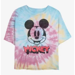 Promo ⌛ Disney Mickey Mouse Heads Up Tie Dye Crop Girls T-Shirt 😉