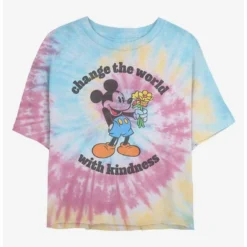 New 🧨 Disney Mickey Mouse Kindness Tie Dye Crop 😉 Girls T-Shirt ✨