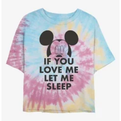 New ⌛ Disney Mickey Mouse Let Me Sleep Tie Dye Crop 👏 Girls T-Shirt 😍