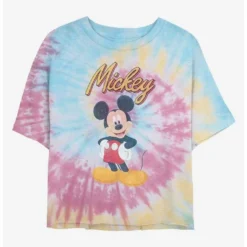Best Sale 🎉 Disney Mickey Mouse Mickey Pose Tie Dye Crop Girls T-Shirt 😉