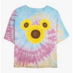 Best Sale 🛒 Disney Mickey Mouse Mickey Sunflower Tie Dye Crop 🥰 Girls T-Shirt ⌛