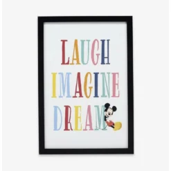 Brand new ⭐ Disney Mickey Mouse Colorful Laugh Imagine Dream Framed Wood Wall Decor ✨