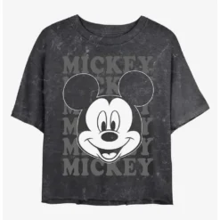 Hot Sale 🌟 Disney Mickey Mouse Big Face Mineral Wash Crop 💯 Girls T-Shirt ⭐