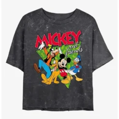 Promo ⭐ Disney Mickey Mouse Funky Bunch Mineral Wash Crop 😀 Girls T-Shirt ❤️