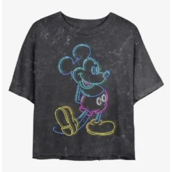 Best Pirce 😉 Disney Mickey Mouse Neon Mickey Mineral Wash Crop Girls T-Shirt 🧨