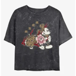 Discount ✔️ Disney Mickey Mouse New Year Mickey Mineral Wash Crop 🎁 Girls T-Shirt 🔔