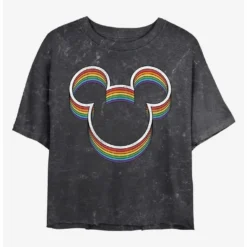 Best Pirce ⭐ Disney Mickey Mouse Rainbow Ears Mineral Wash Crop 💯 Girls T-Shirt 🧨