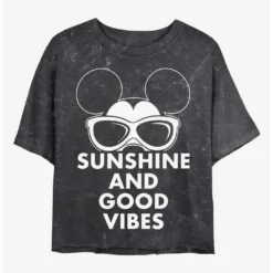 Budget ✔️ Disney Mickey Mouse Sunshine and Good Vibes Mineral Wash Crop 😉 Girls T-Shirt ⭐