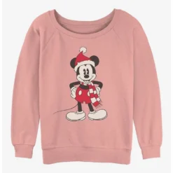 Discount 🌟 Disney Mickey Mouse Santa Hat Girls Slouchy Sweatshirt 🥰