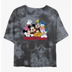 Promo 😍 Disney Mickey Mouse Disney Squad Tie-Dye Girls Crop T-Shirt ⭐