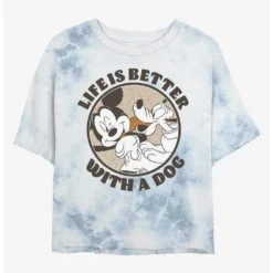 Best deal 😀 Disney Mickey Mouse Dog Life Tie-Dye Girls Crop T-Shirt ✔️