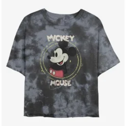 Flash Sale ❤️ Disney Mickey Mouse Happy Mickey Tie-Dye 🛒 Girls Crop T-Shirt 🔔