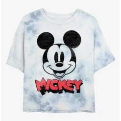 Promo 🎁 Disney Mickey Mouse Heads Up Tie-Dye Girls Crop T-Shirt 🛒