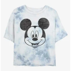 Promo 👏 Disney Mickey Mouse Mickey Face Tie-Dye ✔️ Girls Crop T-Shirt ❤️