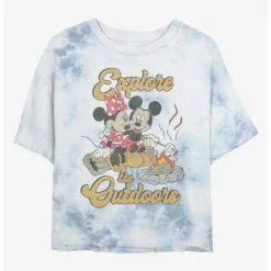 Wholesale ⭐ Disney Mickey Mouse Outdoors Campfire Tie-Dye ❤️ Girls Crop T-Shirt 😍