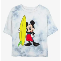 New ✔️ Disney Mickey Mouse Surf's Up Tie-Dye Girls Crop T-Shirt 🛒